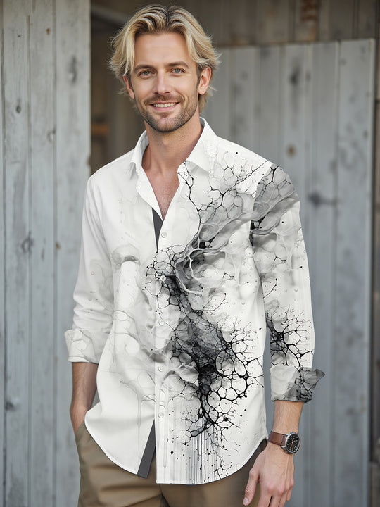 Men's abstract gradient print long sleeve shirt front view