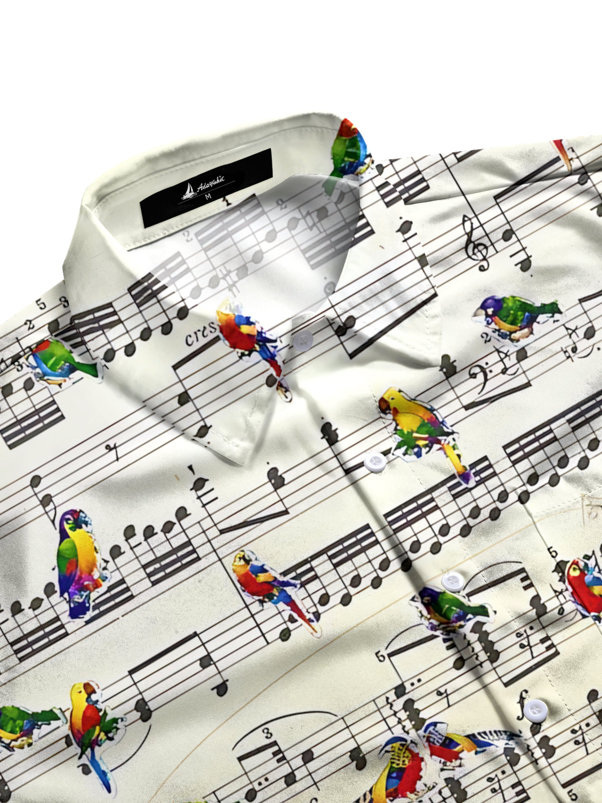 Note Parrot Print Men's Pocket Short Sleeve Shirts