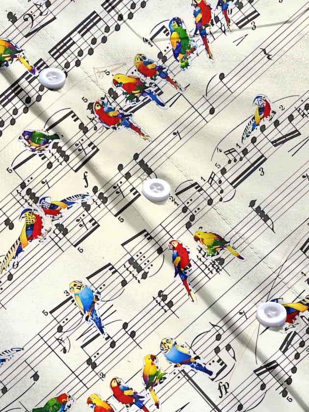 men's parrot print short sleeve flat lay shirt