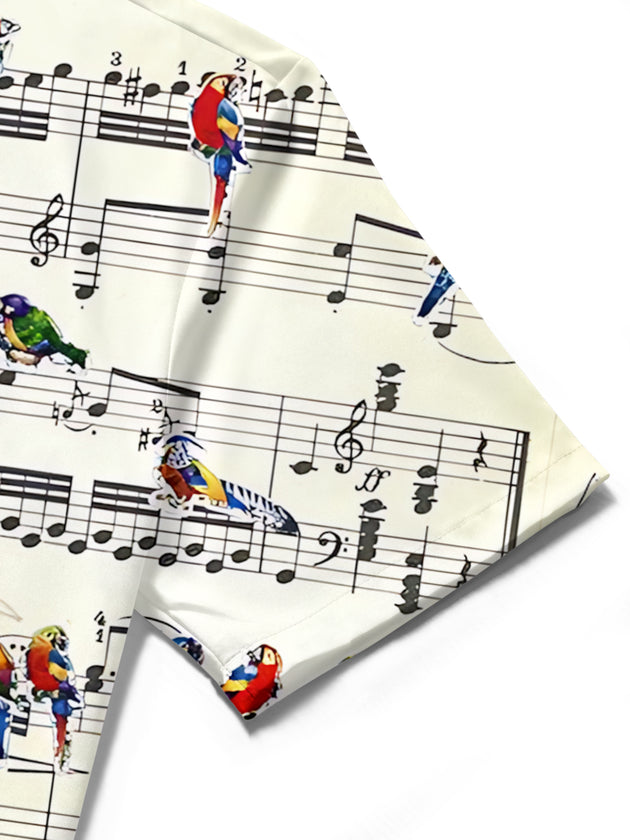 men's parrot print shirt close-up short sleeve