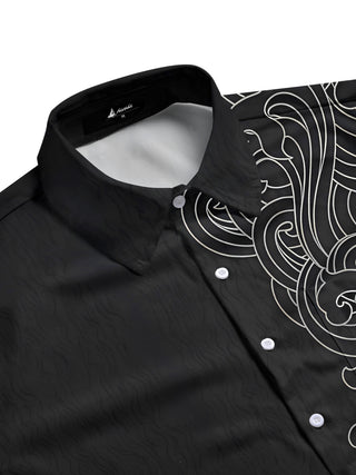Men's abstract geometric print short sleeve shirt side view