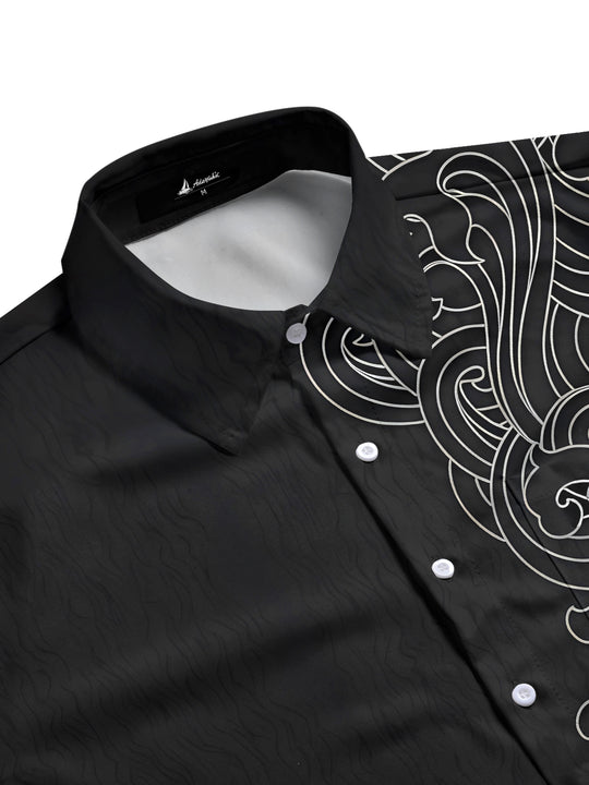 Men's abstract geometric print short sleeve shirt side view