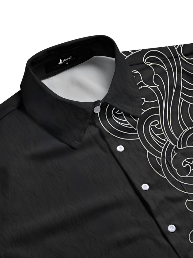 Men's abstract geometric print short sleeve shirt side view