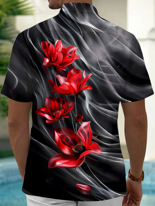 Men's floral abstract print short sleeve shirt back view