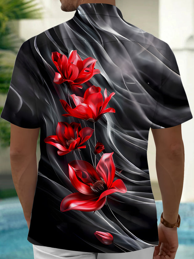 Men's floral abstract print short sleeve shirt back view