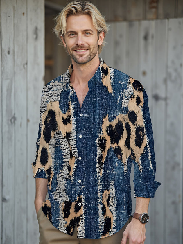 men's leopard print shirt front view
