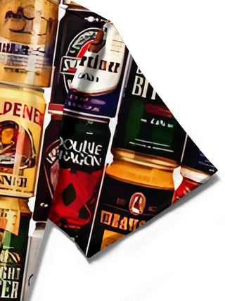 men's beer print shirt close-up short sleeve