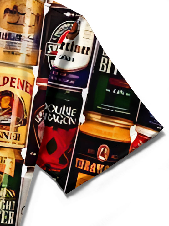 men's beer print shirt close-up short sleeve