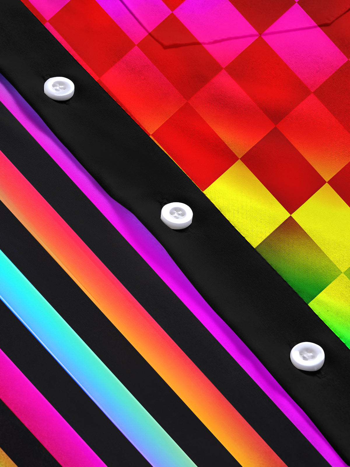 Hawaiian Rainbow Plaid Stripes Geometry Men's Pocket Long Sleeve Shirts