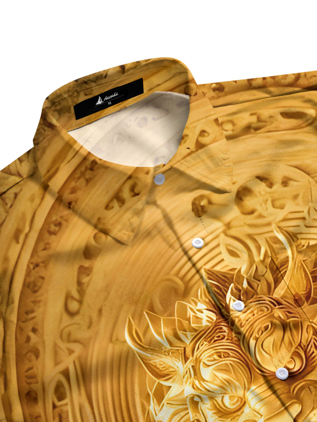 Men's Mythical Dragon Tiger Relief Half Sleeve Shirt Side View