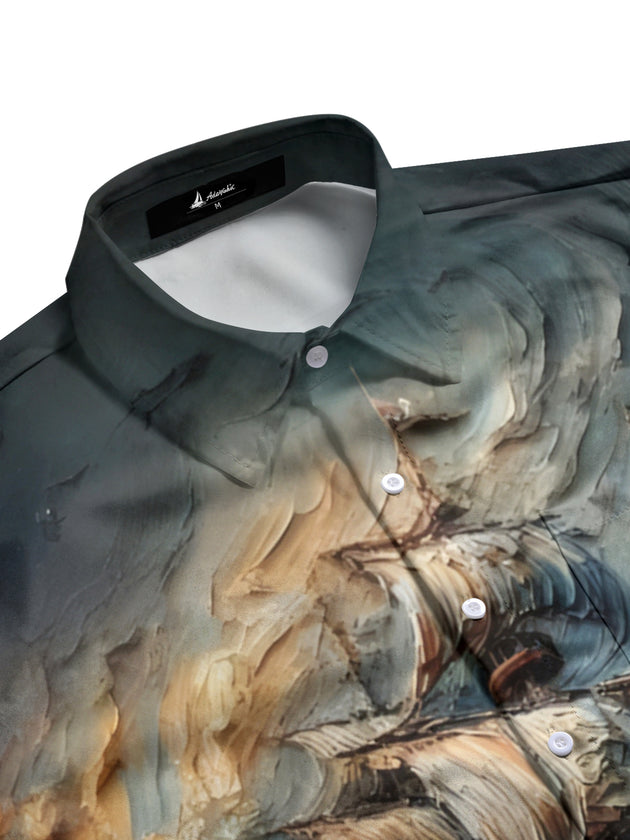 Men's boat print half sleeve pocket shirt side view