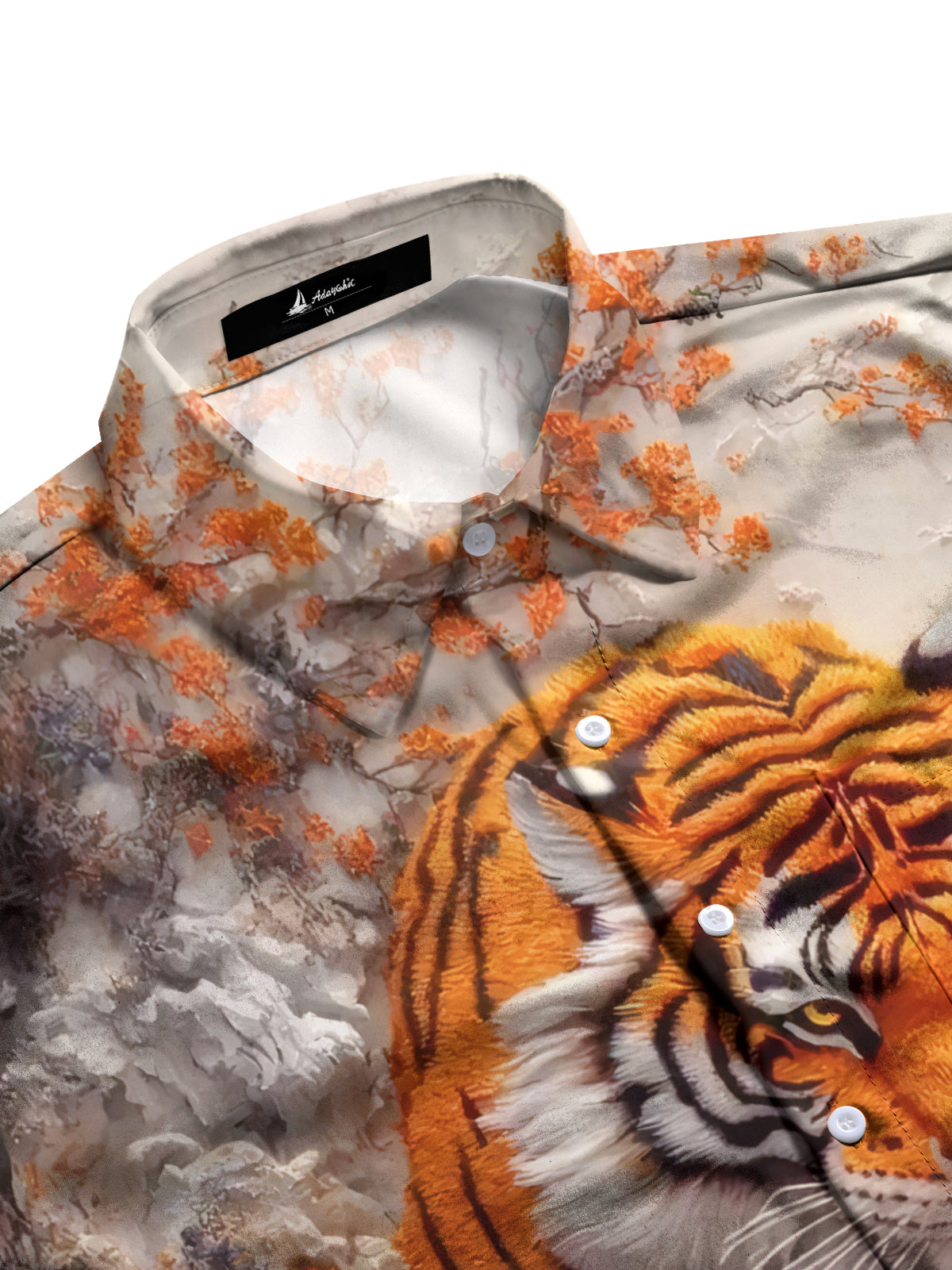 Tiger Plant Print Men's Pocket Short Sleeve Shirts