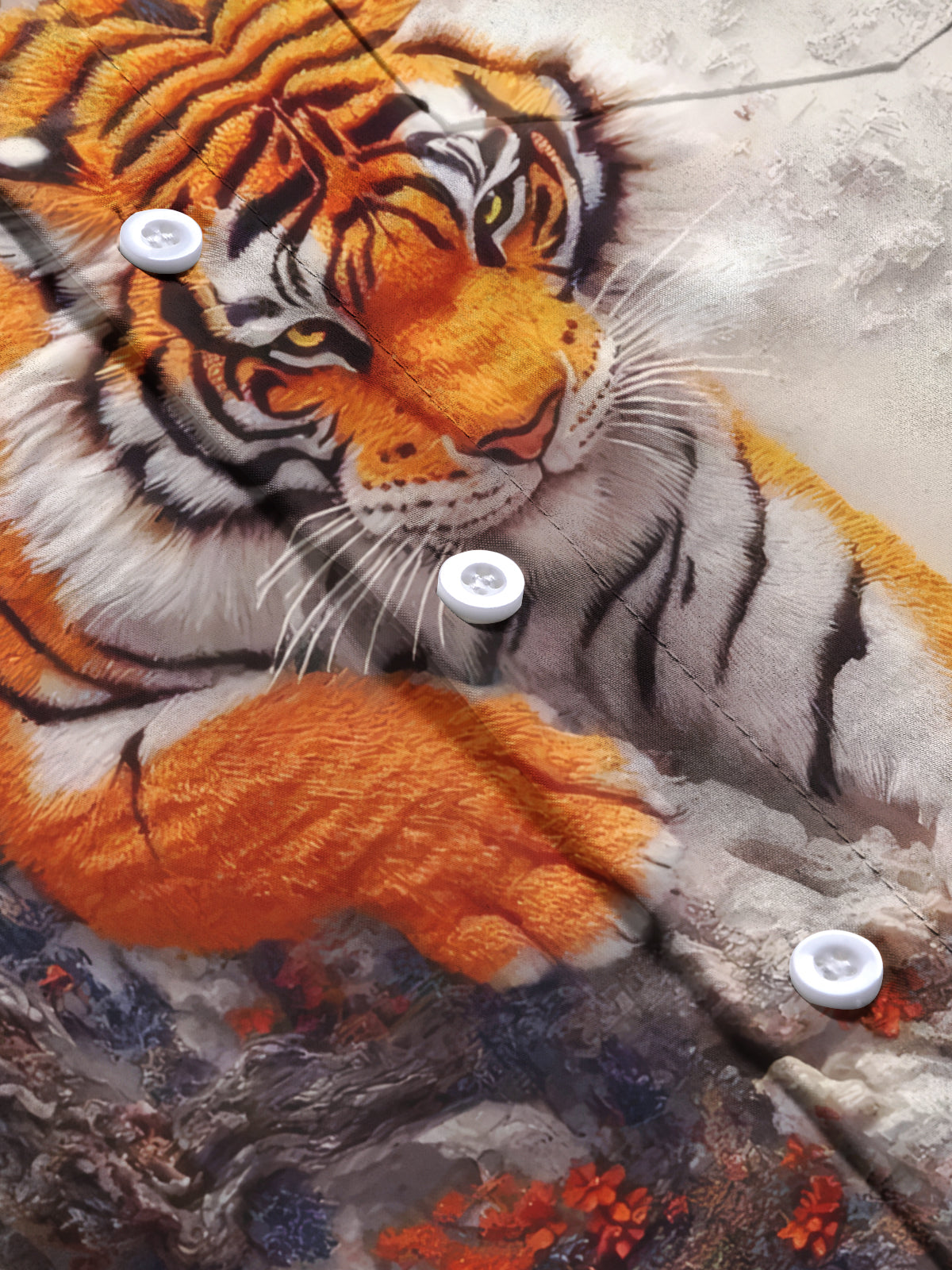 Tiger Plant Print Men's Pocket Short Sleeve Shirts