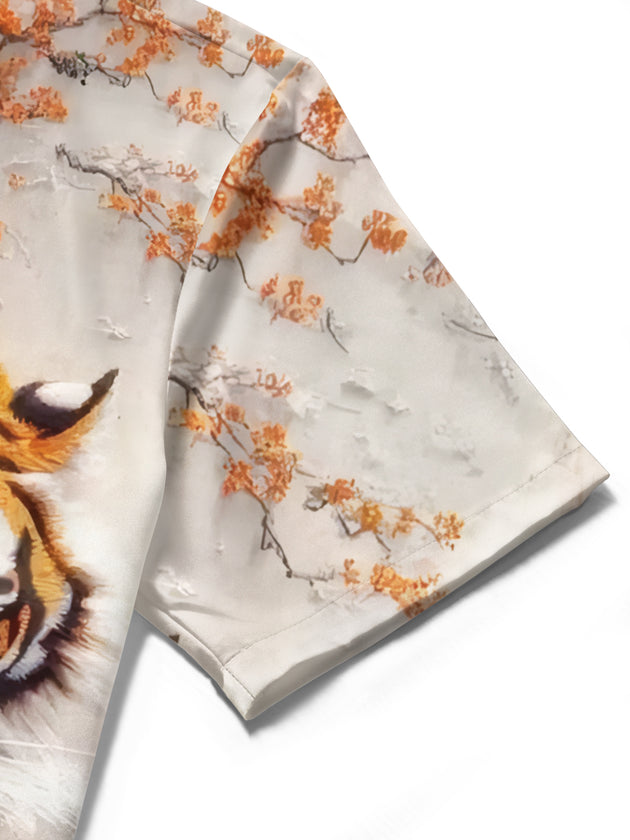 men's tiger print shirt close-up short sleeve