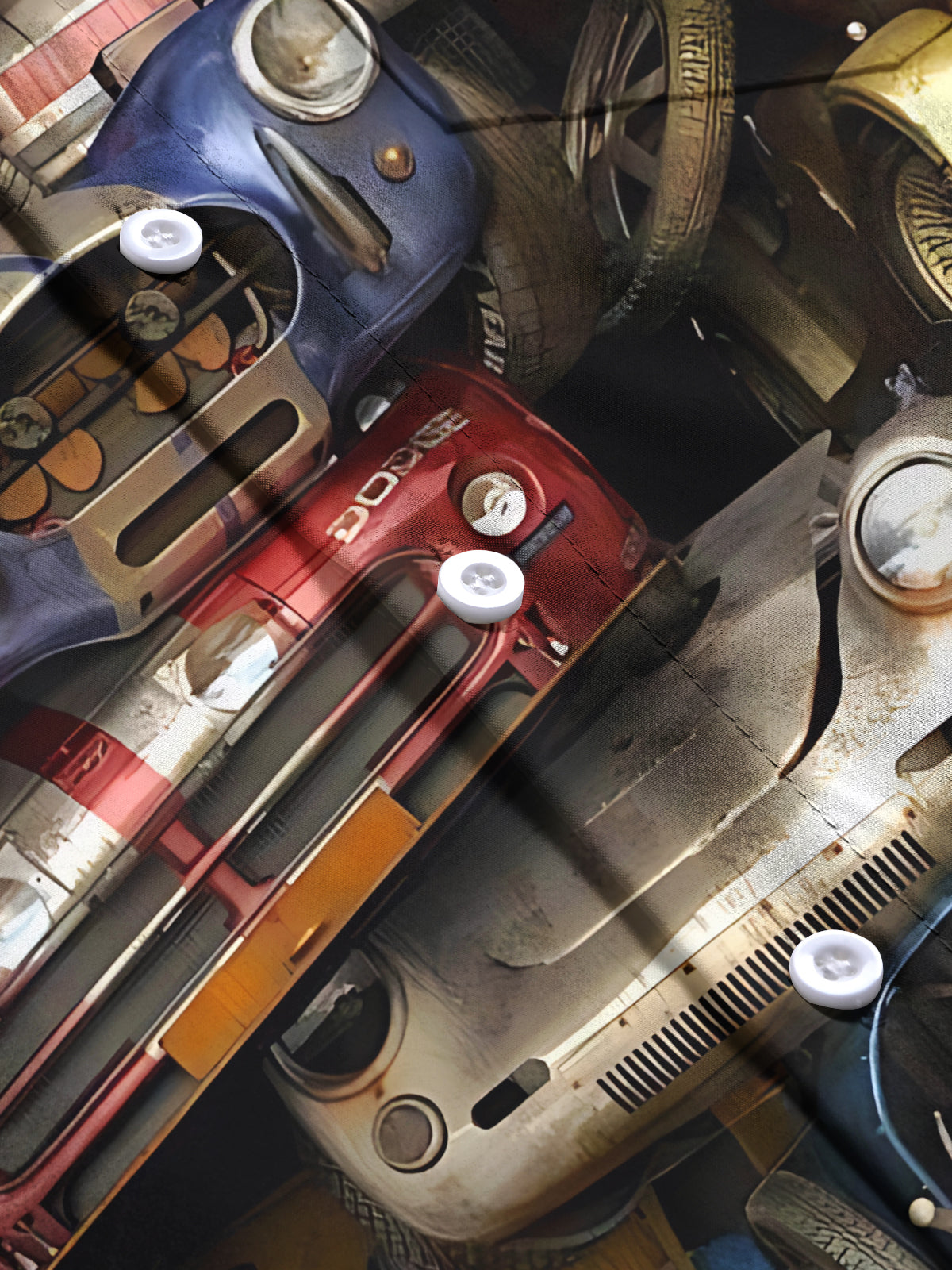 Vintage Car Print Men's Pocket Short Sleeve Shirts