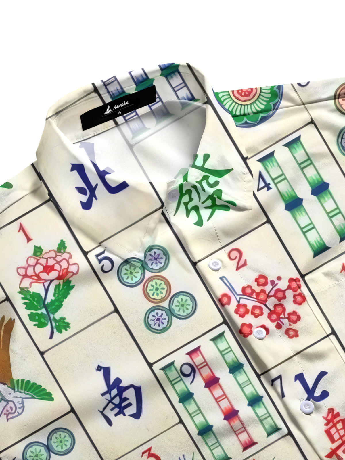 Mahjong Print Men's Pocket Long Sleeve Shirts