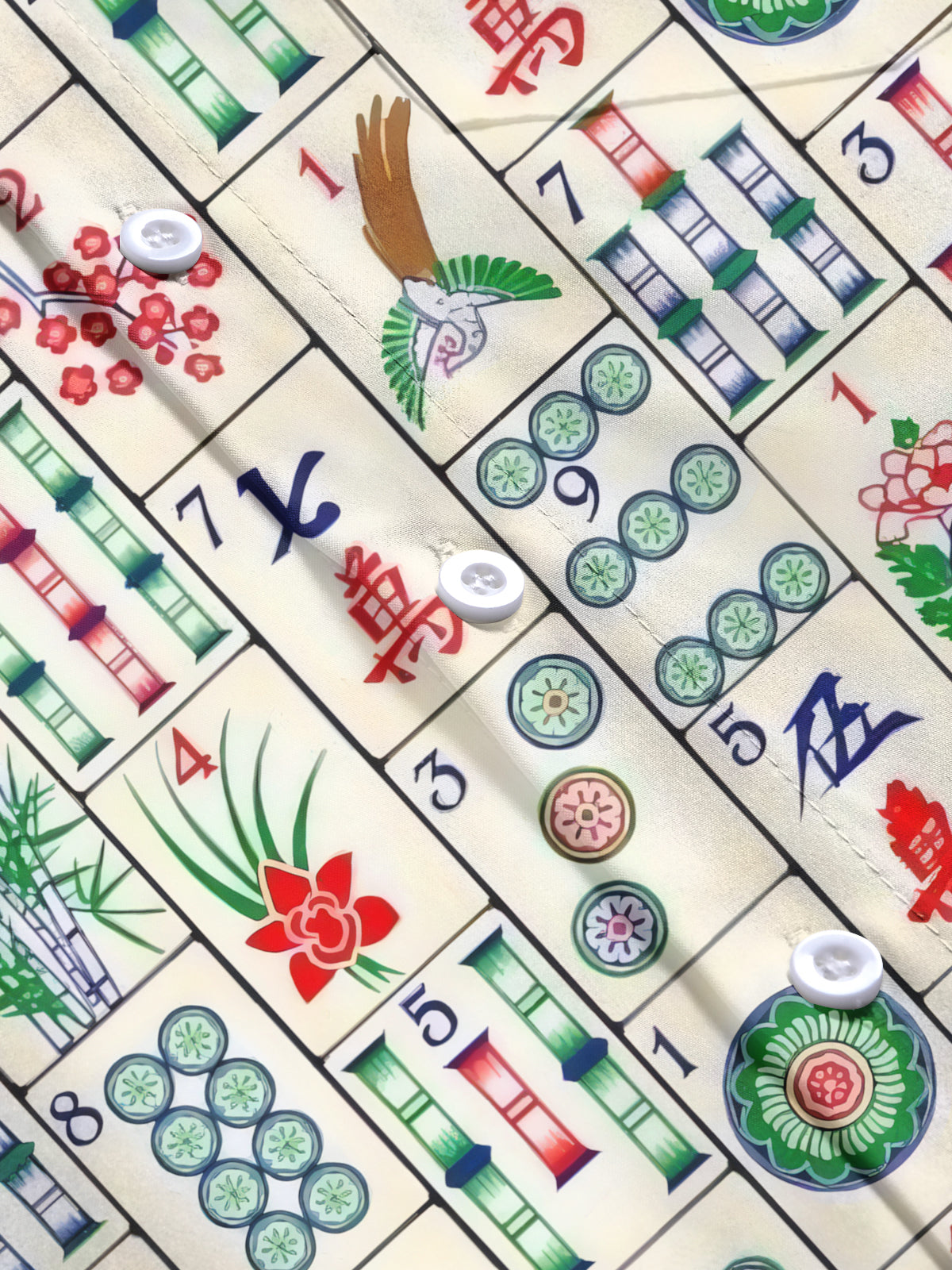 Mahjong Print Men's Pocket Long Sleeve Shirts