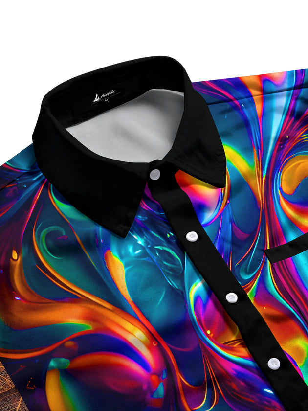 men's psychedelic print long sleeve flat lay shirt