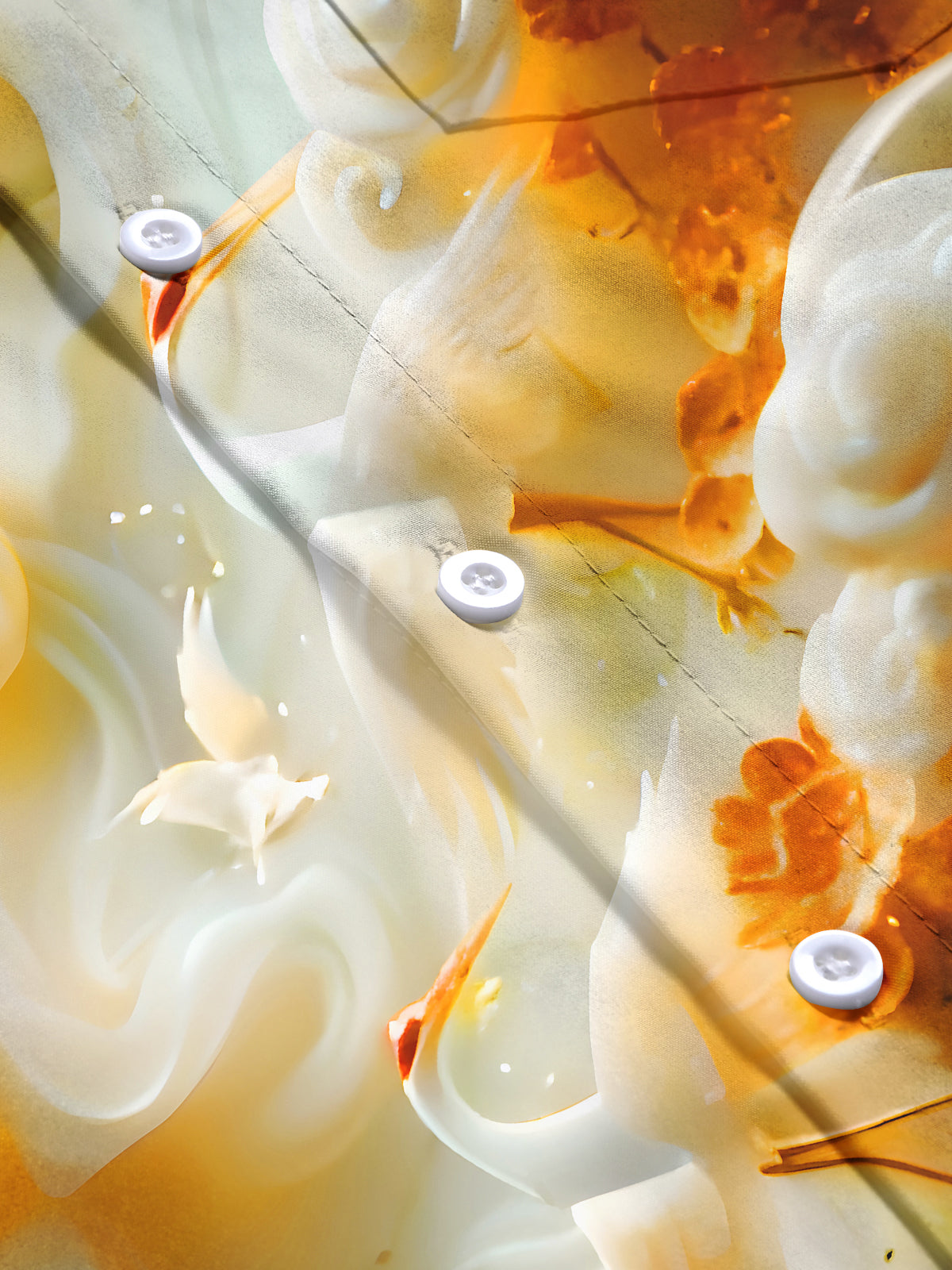 Crane Floral Art Relief Men's Pocket Short Sleeve Shirts