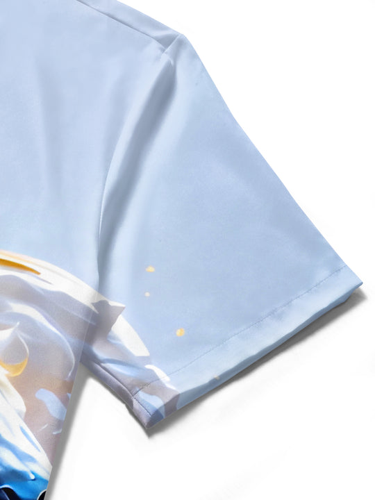 Men's short sleeve shirt detail close-up of art horse relief pattern