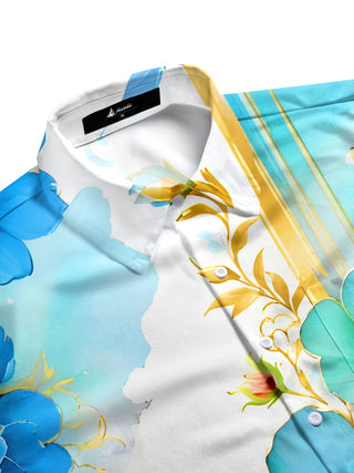 Men's floral short sleeve shirt flat lay pattern detail