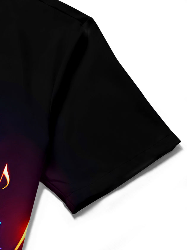 men's guitar print shirt close-up short sleeve