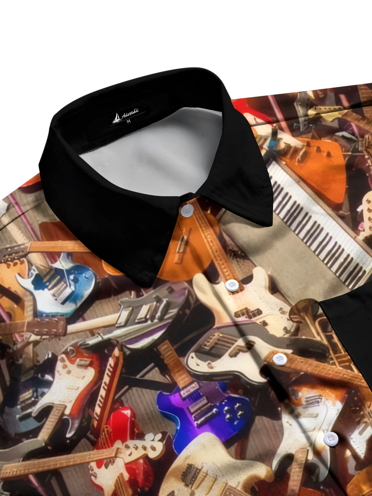 Musical Instruments Guitar Print Men's Pocket Long Sleeve Shirts