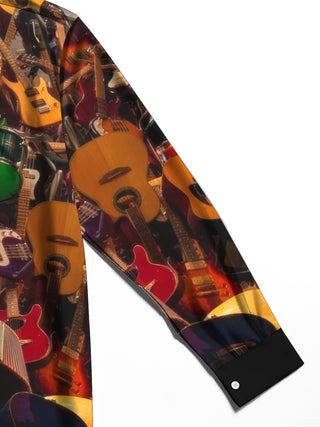 men's guitar print shirt close-up full sleeve