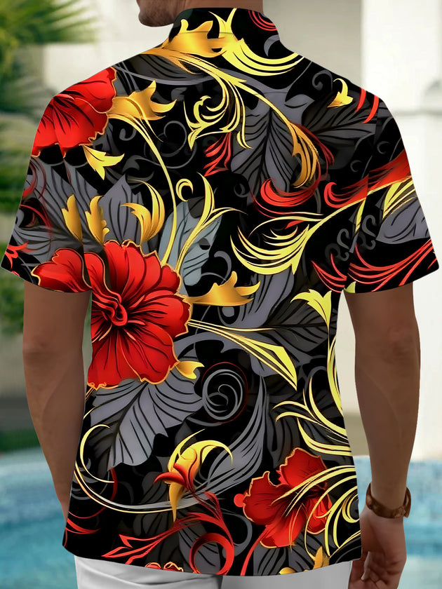 men's floral short sleeve flat lay shirt