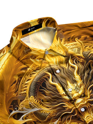 Men's half sleeve shirt with Chinese dragon print side view