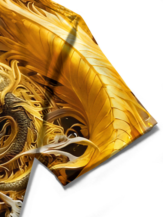men's dragon print shirt close-up short sleeve
