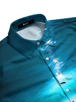 Men's blue sharks playing poker half sleeve SS shirt side view