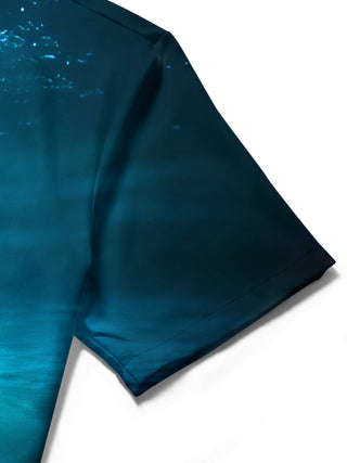 Men's Sharks Playing Poker Short Sleeve Shirt Close-Up Fabric Detail