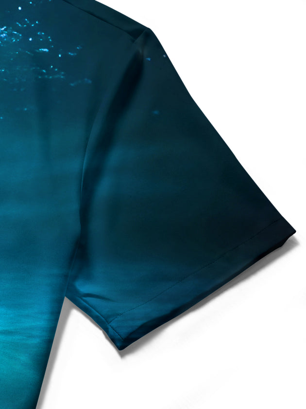 Men's Sharks Playing Poker Short Sleeve Shirt Close-Up Fabric Detail