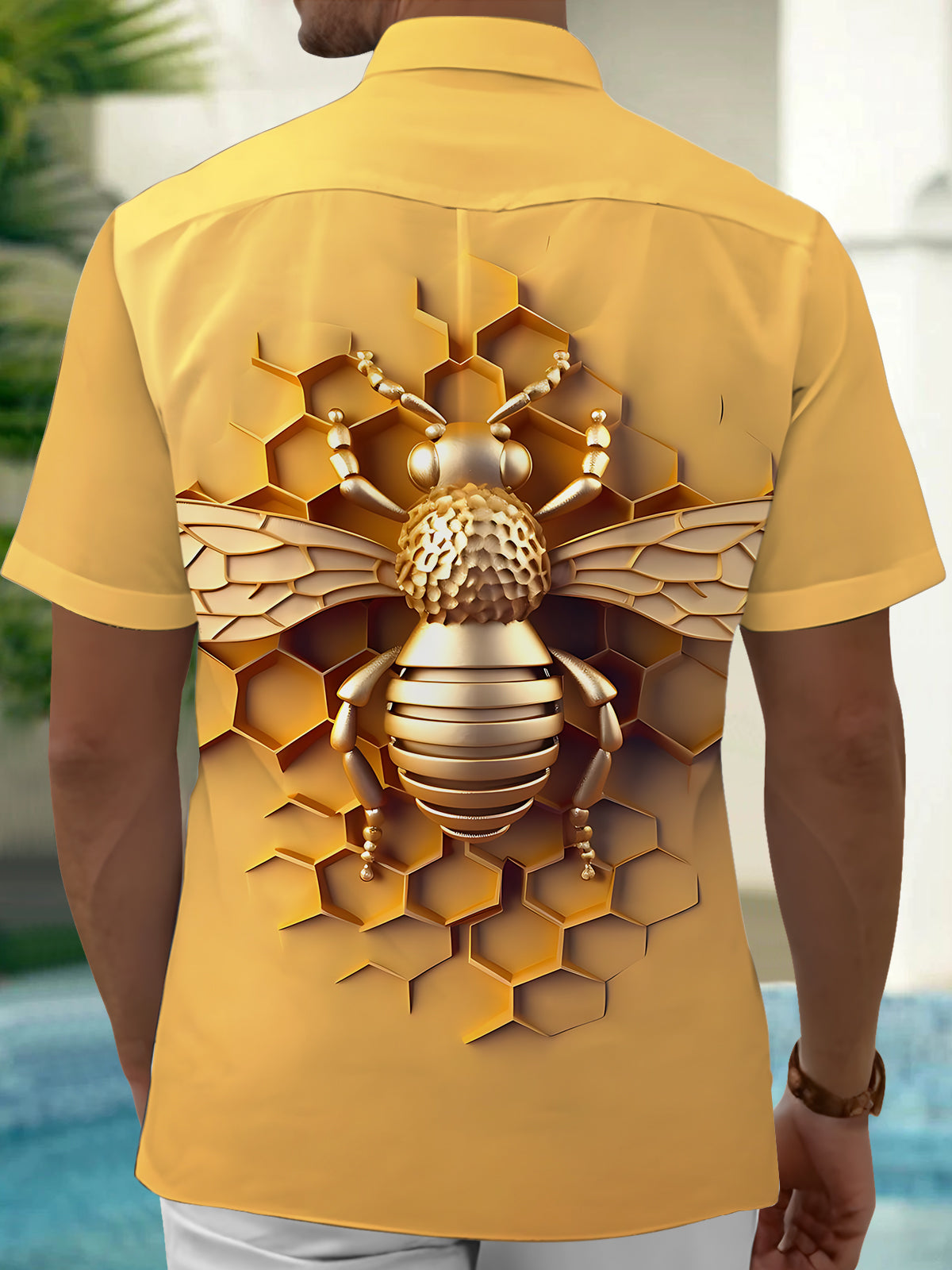 Bee Print Men's Pocket Short Sleeve Shirts