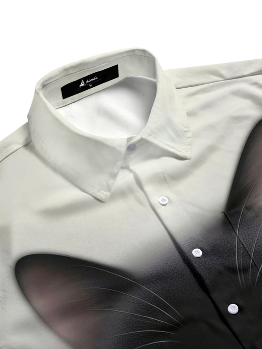 Men's cat print pocket half sleeve shirt side view