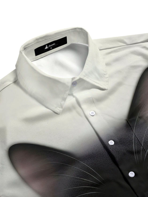 Men's cat print pocket half sleeve shirt side view