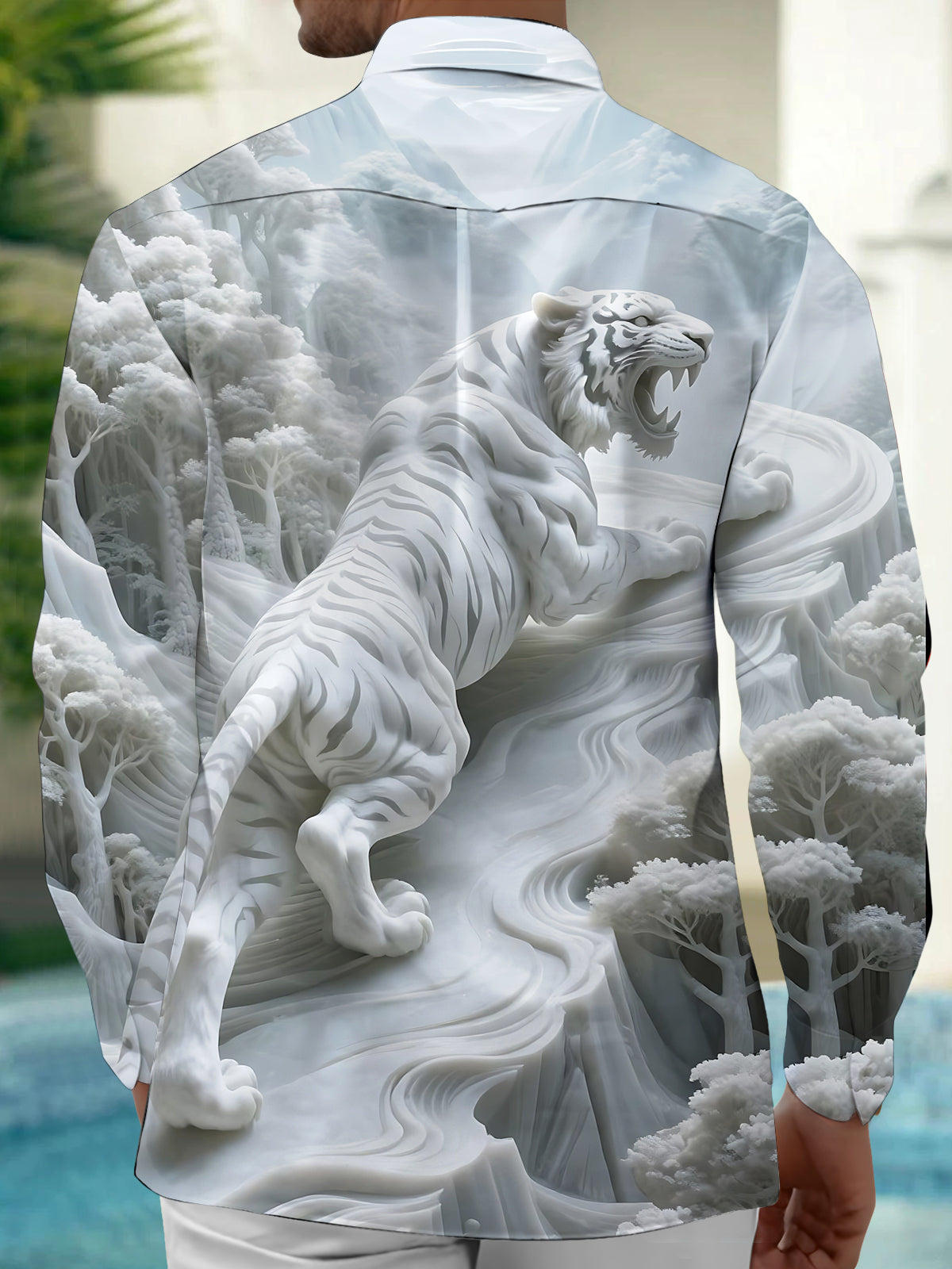 Forest Tiger Art Print Men's Pocket Long Sleeve Shirts