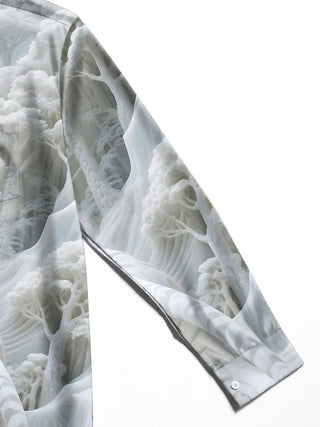 Men's forest tiger print long sleeve shirt close-up detail view