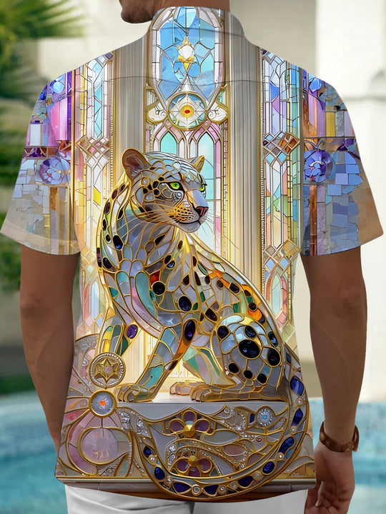 men's leopard print shirt back view