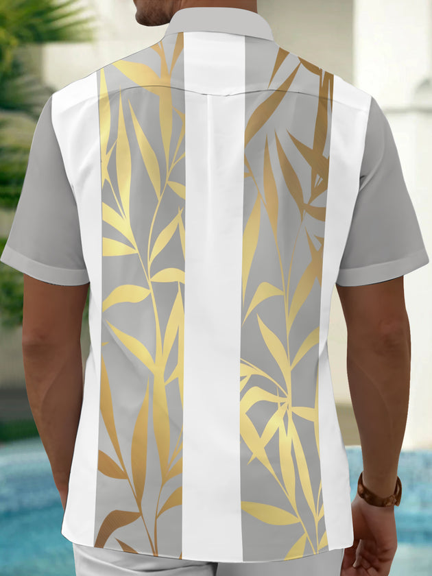 Men's bamboo leaf pattern short sleeve shirt back view