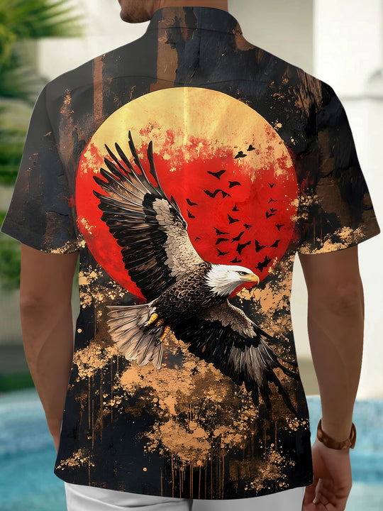 Men's vintage eagle print short sleeve shirt back view
