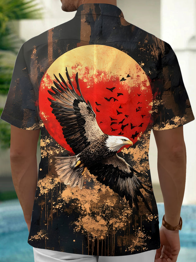 Men's vintage eagle print short sleeve shirt back view