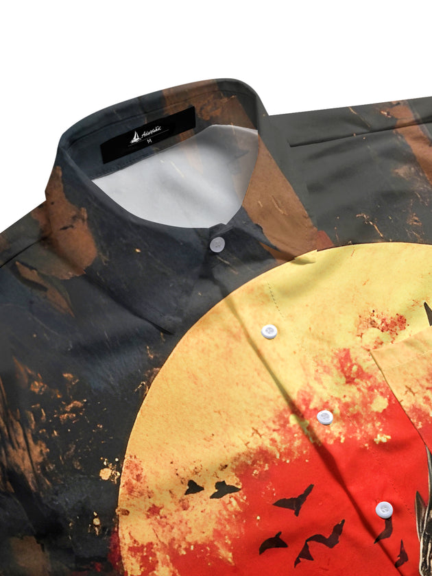 Men's vintage style eagle print short sleeve shirt side view