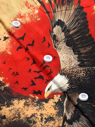 Men retro print eagle short sleeve shirt flat lay