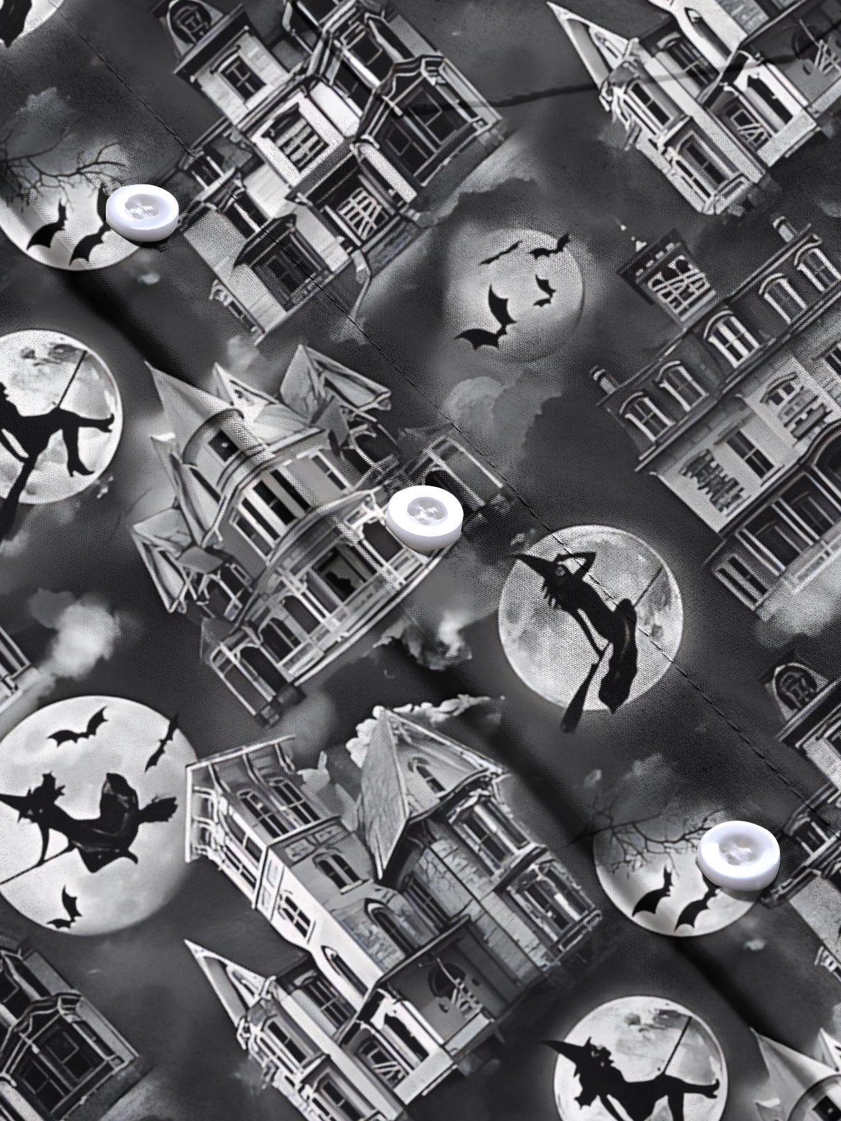 Halloween Witch Haunted House Print Men's Pocket Short Sleeve Shirts