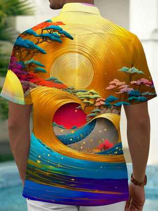 Men's multicolor wave print short sleeve shirt back view