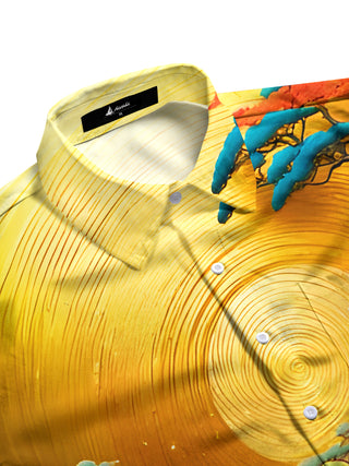 Men's vibrant ocean print short sleeve shirt side view