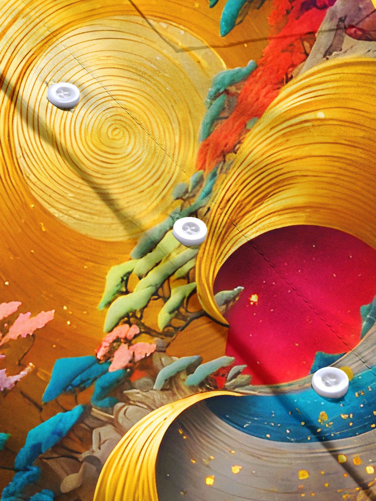 Art Gilded Sunset Colorful Trees Waves Men's Pocket Short Sleeve Shirts