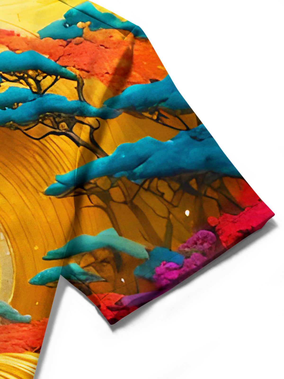 Art Gilded Sunset Colorful Trees Waves Men's Pocket Short Sleeve Shirts